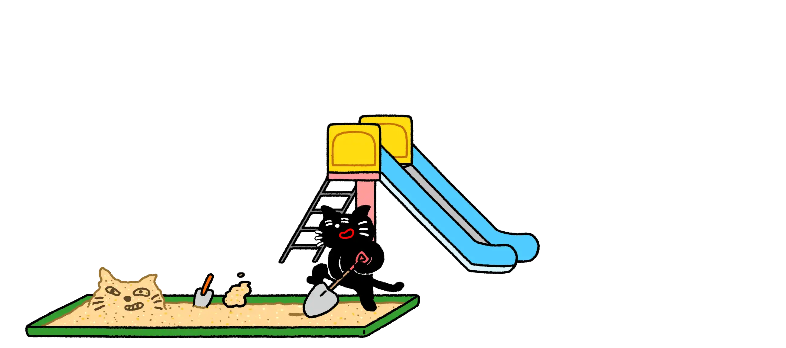 砂場でキヨ猫を作っているキヨ猫